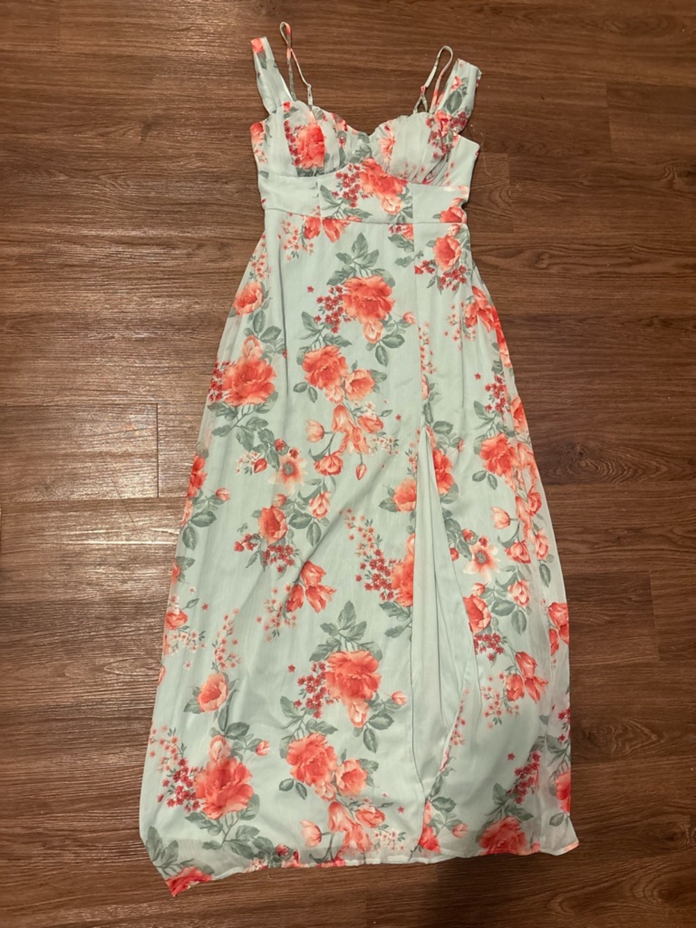 Crystal Doll Mint Maxi Dress with Coral Floral Print